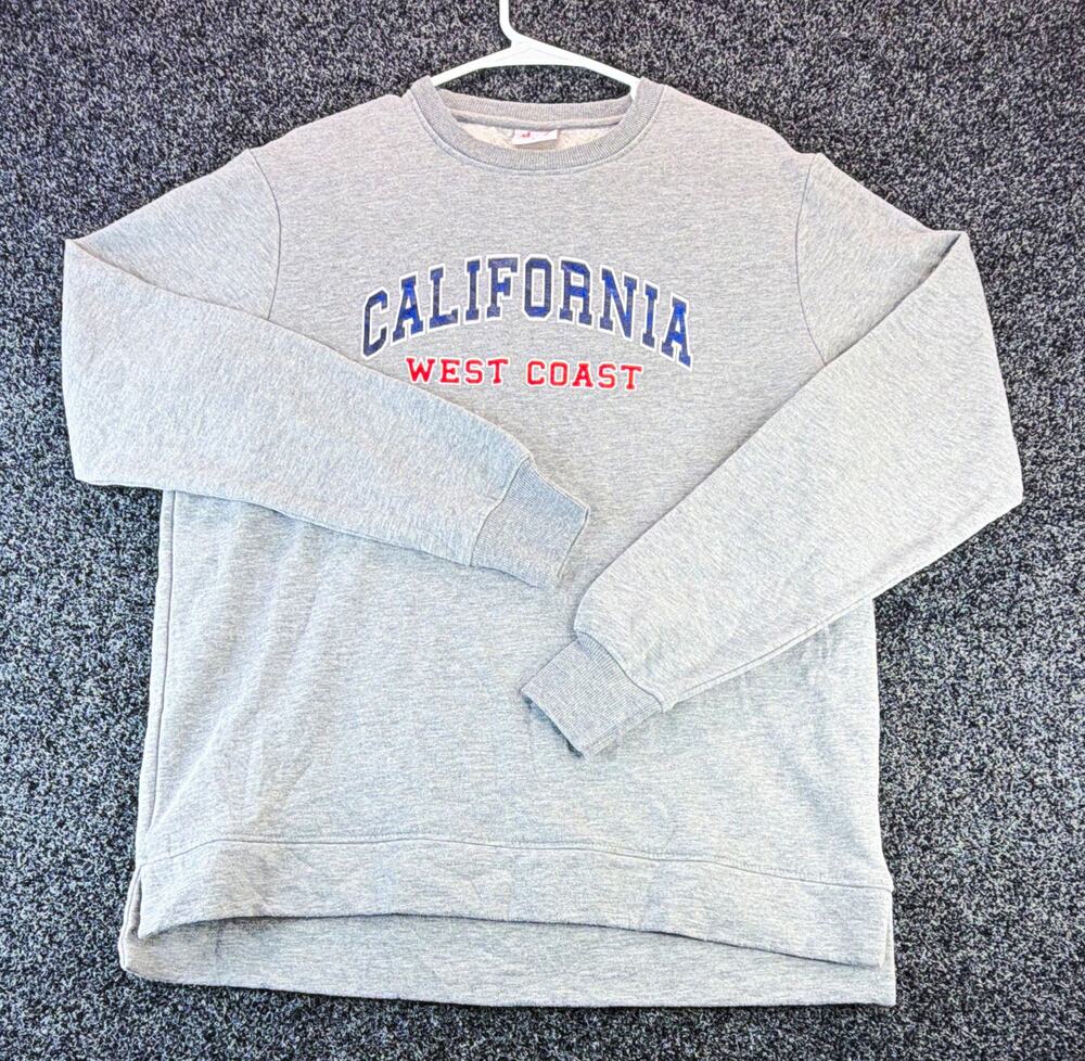 Mo and G Men's Gray California West Coast Graphic Print Crewneck Fleece L